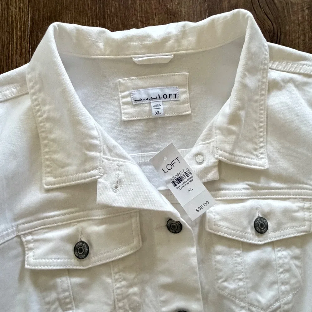 LOFT Denim Jacket White Button Front Trucker Women XL - Picture 6 of 15